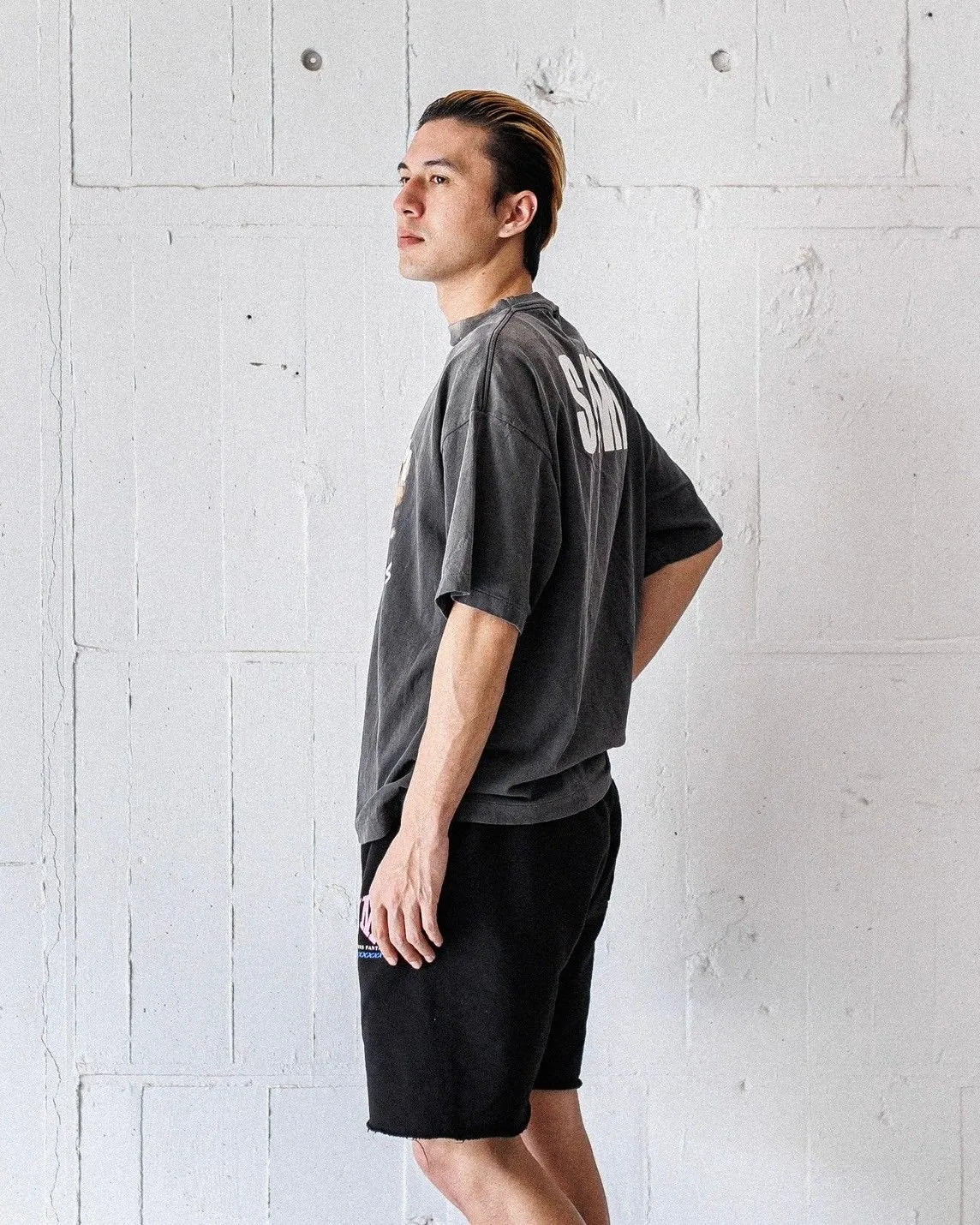 SAINT Mxxxxxx SWEAT SHORTS/RIBON SAINT/BLK pink SAINT LOGO shorts, black S-XL cotton and linen OE yarn fabric, stiff, light, comfortable and breathable, non-locking design, naturally rolled back after water, super handsome version, easy to match, original consistent main mark, wash water mark, little angel anti-counterfeiting mark